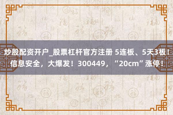 炒股配资开户_股票杠杆官方注册 5连板、5天3板！信息安全，大爆发！300449，“20cm”涨停！